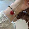 Pingente Vermelho Cravejado de Diamantes, Pulseira Feminina Urso Empilhado Coração, Joia de Mão de Luxo Leve de Alta Qualidade, Estilo Quente Transfronteiriço