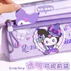 Bolsa de Lápices de Malla Transparente con Diseño de Oso Capibala Kaba, Bolso de Doble Capa con Cremallera de Gran Capacidad para Estudiantes de Primaria y Secundaria