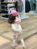 Otoño 2026 Nuevo Estilo Coreano Ropa Infantil Niñas Estilo Dulce Sudadera Larga Rayada Vestido Casual Vestido Estampado