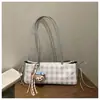 Bolsa Pequena Xadrez Simples Feminina 2025 Nova Tendência Moderna Textura Bolsa Transversal Verão Cesta de Compras de Mão Bolsa Quadrada Pequena