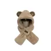 Gorros de Otoño e Invierno para Mujer, Bufanda Linda de Felpa, Calentador de Cuello Integrado Engrosado, Gorro de Felpa para Ciclismo, Gorro Cálido con Protección para los Oídos
