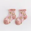 26 Calcetines Infantiles de Algodón Delgado para Primavera y Verano, Estampado Floral Oscuro, Calcetines de Moda para Bebés y Niños Pequeños, Lindos Calcetines de Princesa con Borde de Volantes