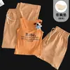 Conjunto de pijama de verano para mujer con copas en el pecho, top sin mangas de algodón a cuadros con letras blancas y nubes, shorts y pantalones largos para casa