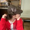 Gorra Plana de Cuero PU Viejo Estilo Japonés Retro Boina Sombrero de Repartidor de Noticias Literario Británico Sombrero de Trabajador Versátil Gorra con Visera para Hombre