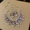 Brincos e Colar Flor de Diamante Super Flash Luxo Acessível High-End Versátil Corrente de Clavícula Moda Personalizada Elegante Conjunto de Joias