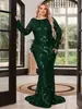Comercio exterior europeo y americano Amazon ins vestido de fiesta de noche de talla grande con lentejuelas, cola de pez, largo hasta el suelo, cuello redondo, manga larga para mujer