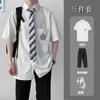 JK / DK Uniforme Camisa Masculina Manga Curta Estilo Japonês Camisa Bordada Fresca Calças Ocidentais Terno Vestido de Classe Solta Foto de Formatura