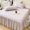 Falda de Cama de Algodón Cepillado Engrosado de Invierno Pieza Única Algodón Grado A Color Sólido Cubierta de Falda de Cama para Ocultar Imperfecciones con Borde de Falda