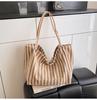 2025 Nuevo Bolso de Lona Rayada de Primavera y Verano para Mujer, Bolso Tote de Gran Capacidad Estilo Perezoso, Bolso de Hombro Casual para Estudiante