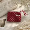 Necessaire de bolinhas estilo coreano, estojo de lápis de renda de grande capacidade para estudantes, bolsa de armazenamento de higiene pessoal portátil com zíper, bolsa de tecido para batom