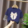 Camiseta de manga larga con retazos de algodón puro para niñas, top de algodón puro para primavera y otoño para niños, camiseta básica para niños mayores, ropa para niños