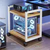 Prateleira de armazenamento de gabinete de computador multicamadas para uso doméstico, suporte de computador sob a mesa para sala de jogos com rodas