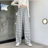 2024 Novas Calças de Xadrez Wide-leg Femininas Casuais Estudante Estilo Hong Kong Leves Largas Cintura Alta Retas Casuais Slim