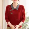 Blusa de tricô de manga longa com gola dos anos 50, nova coleção de outono para mães, roupas femininas estilosas e que rejuvenescem, peça básica versátil para mulheres