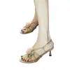 Sandalias de Tacón Alto con Falda Camelia Verano 2025 Nuevas Sandalias Abiertas para Mujer Estilo Hada Retro con Hermoso Temperamento