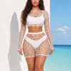 Cubierta de playa de punto europea y americana, ropa irregular de red de pesca, vacaciones en la isla, ropa de malla hueca sexy de manga larga en stock