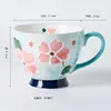 Caneca de café da manhã em cerâmica de alto valor, com relevo pintado à mão, acompanhada de colher, pode ir ao forno de micro-ondas