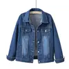 Jaqueta Jeans Feminina Soltinha, Estilo Coreano Primavera e Outono, Nova Curta Azul Escuro, Jaqueta Tamanho Grande Estilo Bf, Atacado