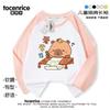 Camiseta de Manga Longa Infantil Capivara 2025 Nova Coleção Primavera e Outono Meninos e Meninas Manga Raglan Top de Algodão para Crianças Maiores Camada Base 7