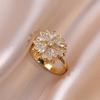 Anel Feminino Transfronteiriço Micro-Cravado Flor Giratória Zircônia Temperamento Estilo Cool Diamante Cheio Anel de Amor Joias Atacado