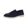 Mocasines de mujer de ante de suela blanda sin cordones estilo británico retro zapatos de cuero cómodos planos de una sola capa zapatos de guisantes
