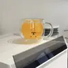 Taza de Vidrio Transparente con Oso de Dibujos Animados de Alto Valor Estético, Varios Estilos, Taza de Vidrio de Doble Pared para Batidos, Postres y Leche, para el Hogar