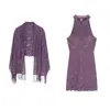 Ropa interior sexy chica sexy caliente nuevo cárdigan chal morado chino con encaje hueco vestido de cuello cheongsam