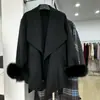 Abrigo de Lana de Doble Cara de Longitud Media con Cinturón, de Piel de Zorro de Alta Gama, Nueva Colección Otoño e Invierno 2026, Ropa de Abrigo de Lana Moderna y Elegante