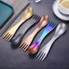 Amazon Explosions Colher de Aço Inoxidável Melancia Artefato Colher Garfo de Duplo Propósito Bola de Sorvete Colher Cavadora Louça Portátil para Estudantes