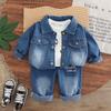 Atuendo de Mezclilla Elegante para Niños Otoño 2025 Nuevo de Moda Chaqueta de Mezclilla para Bebé Conjunto de Tres Piezas Ropa para Niños Venta al por Mayor