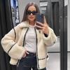 Para Aliexpress Popular Estilo Europeo y Americano Integrado de Piel Efecto Lana de Cordero Chaquetas Europeas y Americanas para Mujer