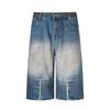 2025 Novos Shorts Jeans Slimming Azul Sujo com Bainha Desfiada e Design de Botões Calças Cropped Retrô
