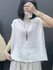 Camisa de Lino con Cuello Fruncido para Mujer, Sin Mangas, Nuevo Estilo Verano 2026, Cierre de Botones en la Espalda, Blusa Top de Ramio Retro Japonés