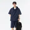 Conjunto Deportivo de Dos Piezas para Hombre Nasa, Camisa Polo de Seda de Hielo Color Puro, Verano, Media Cremallera, Casual, Holgado y Cómodo