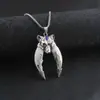 Colar masculino retro dominador com pontas personalidade pingente de cabeça de lobo com dentes duplos corrente de aço inoxidável joias atacado tendência