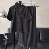 2026 Nuevo Conjunto de Pijama Festivo Rojo de Manga Corta con Estampado de Estrellas de Seda de Hielo para Mujer, Pantalones Largos Primavera/Verano, Conjunto de Ropa para el Hogar para Recién Casados