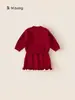 Bangxuan Ropa Infantil Suéter de Manga Larga para Niñas Falda con Borde Ondulado Conjunto de Dos Piezas Conjunto Festivo Rojo para Niños