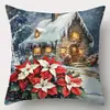 Funda de Almohada Navideña de Amazon Dibujos Animados Lindos Bordado de Imitación Lino Estampado Funda de Cojín para Sofá Decoración Festiva