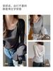 Camiseta Blanca de Malla de Manga Larga Cuidadosamente Seleccionada para Mujer a Principios de Otoño con Sentido del Diseño para Usar por Dentro y por Fuera Hombro Derecho Cuello Redondo Camiseta Básica Superior