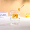 Taza de Agua para Mujeres, Vidrio de Borosilicato Alto, Diseño Transparente de Oruga con Tapa y Popote, Anillo de Leche con Lazo, Taza Portátil para Beber