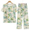 Pijama de Algodão e Seda para Meia-Idade Feminino de Verão Fino com Manga Curta Conjunto Roupa de Casa Guofeng Estilo Chinês Algodão Artificial