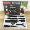 Conjunto de facas de cozinha de fábrica, cabo PP, preto, ondulado, antiaderente, aço inoxidável, pintura, conjunto completo de facas pretas chinesas, presentes empresariais