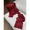 Ropa de Casa de Lujo para Mujer, Nueva Colección Primavera y Otoño de Alta Gama, Personalizada, con Adornos de Encaje, Semitransparente, Manga Larga, Pantalón Largo, Color Rojo Chino