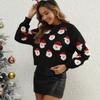 Outono e Primavera Exportação Transfronteiriça Roupas Femininas Atmosfera de Natal Tricô Feminino Europeu e Americano Suéter Gola Redonda Manga Longa Curto