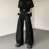 Diseño de cadena metálica de alta resistencia, pantalones negros de pierna curva, colección de otoño para hombre, pantalones casuales de pierna ancha fluidos, pantalones de traje