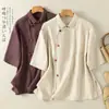 Blusa Retro de Manga Corta con Botones Estilo Chino para Mujer, Camisa Diagonal Vintage de Verano, Versátil Camisa Vestido de Té con Cuello Campana para Primavera y Verano