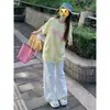 Jeans Blancos Sueltos Acampanados Florales para Mujer, Primavera 2025 de Cintura Alta, Pantalones Rectos de Pierna Ancha, Elegantes y Adelgazantes