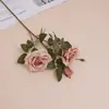 Flores Artificiales Rosas Yafei de 3 Cabezas Flores de Seda Retro Europeas Rosas de Diamante Flores Decorativas Suaves para Salón de Bodas Muebles para el Hogar