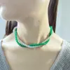 Novo Estilo Étnico Chinês Colar de Pérolas Multicamadas Esmeralda Estilo Nacional Retrô Elegante Corrente para Clavícula com Contas Brancas para Mulheres