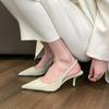 Hongtong2026 Sandalias de Tacón Alto de Una Correa Estilo Verano Estilo Coreano Punta Fina Tacón de Aguja Zapatos de Una Sola Tira Elegantes para Mujer